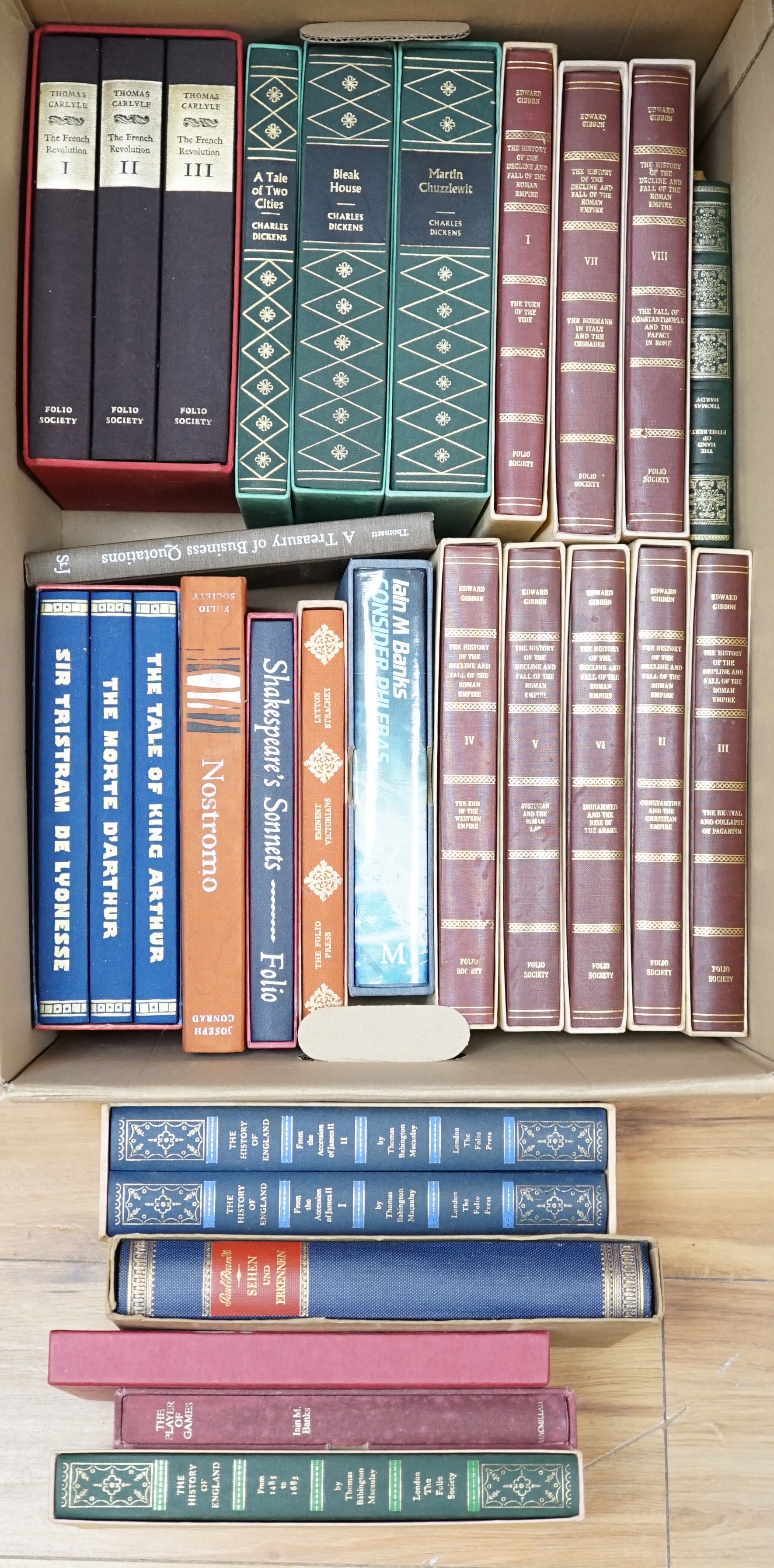 A quantity of mostly fiction Folio Society books including Charles Dickens, some history related and others